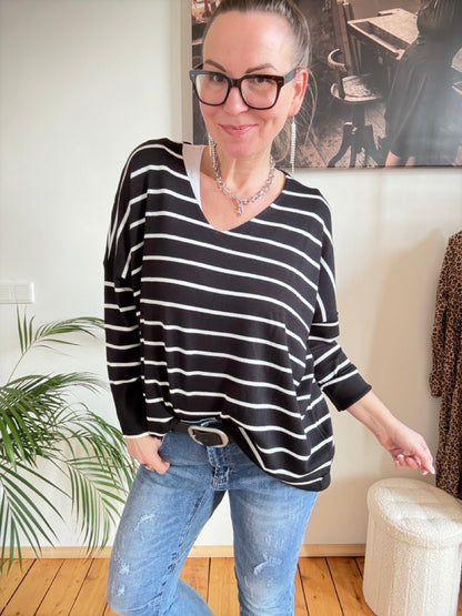 Pulli Cora Stripe Schwarz Weiß