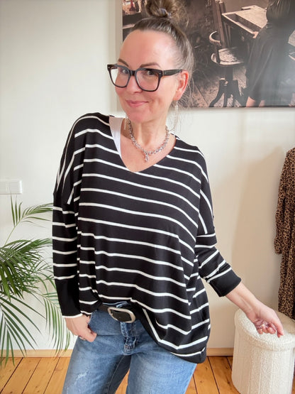 Pulli Cora Stripe Schwarz Weiß