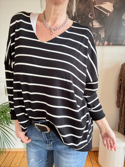 Pulli Cora Stripe Schwarz Weiß