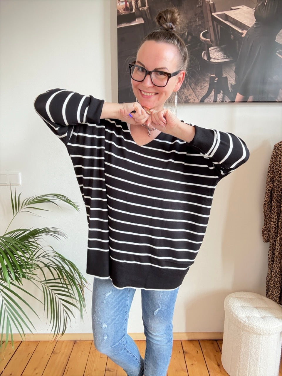 Pulli Cora Stripe Schwarz Weiß