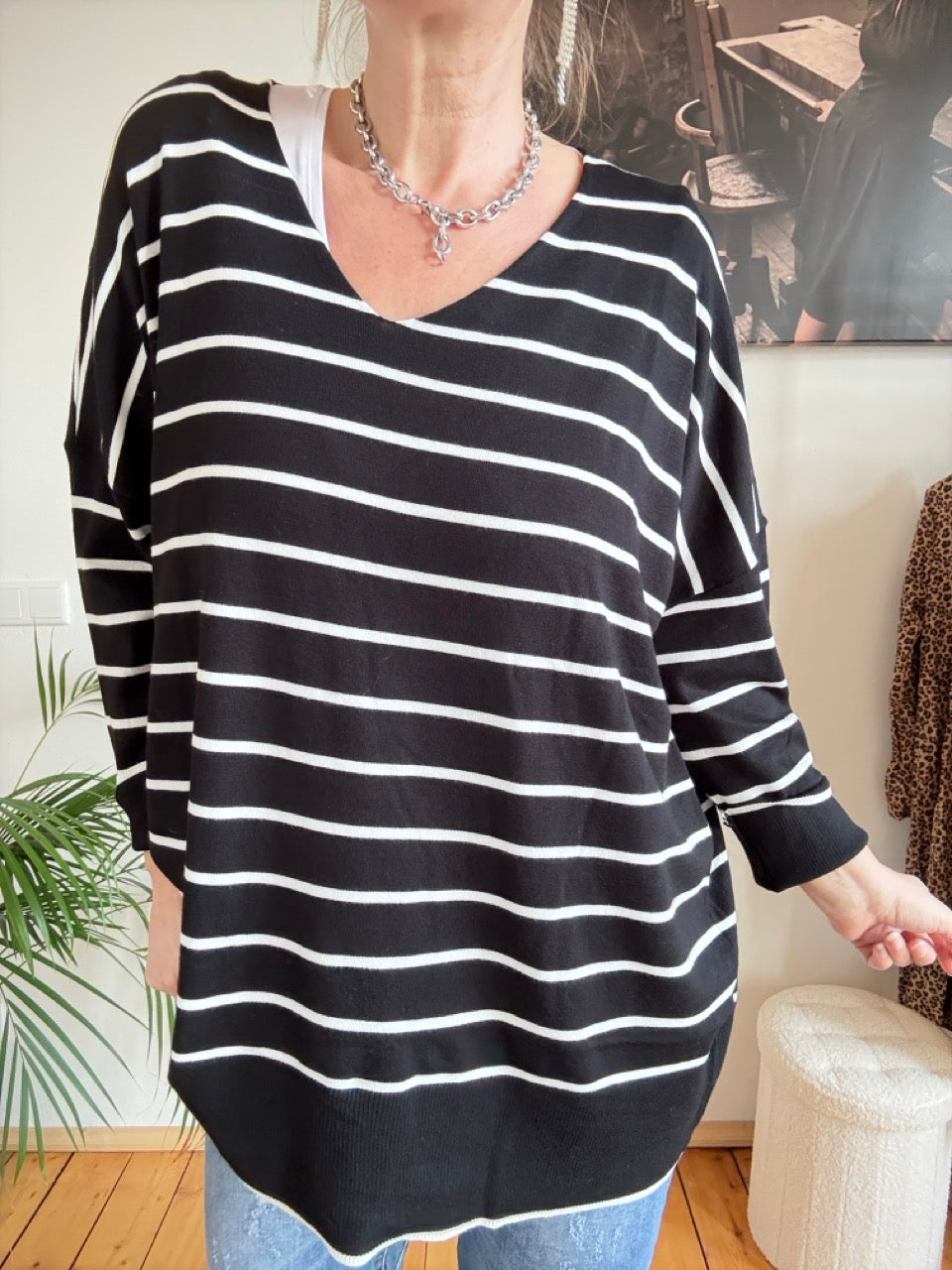 Pulli Cora Stripe Schwarz Weiß