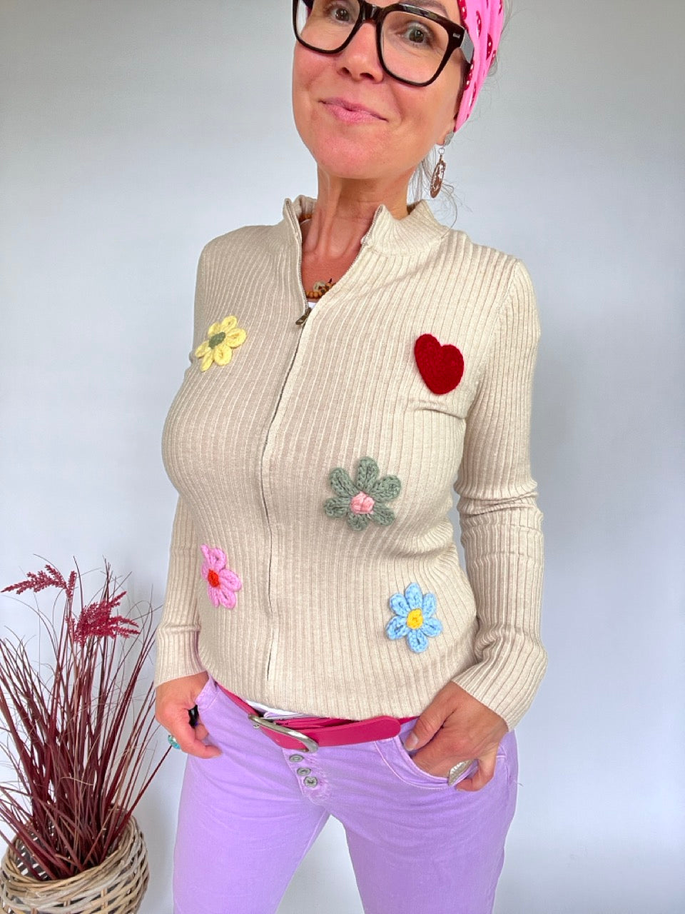 Strickjacke Frau Flower verschiedene Farben