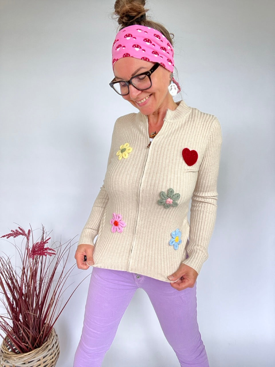 Strickjacke Frau Flower verschiedene Farben