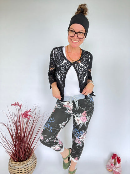 Jogpants Blumenpower Schwarz