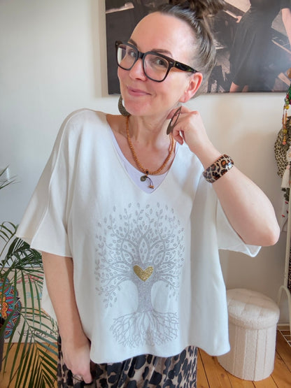 Shirt Strick Baum des Lebens Weiß