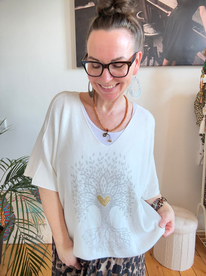 Shirt Strick Baum des Lebens Weiß