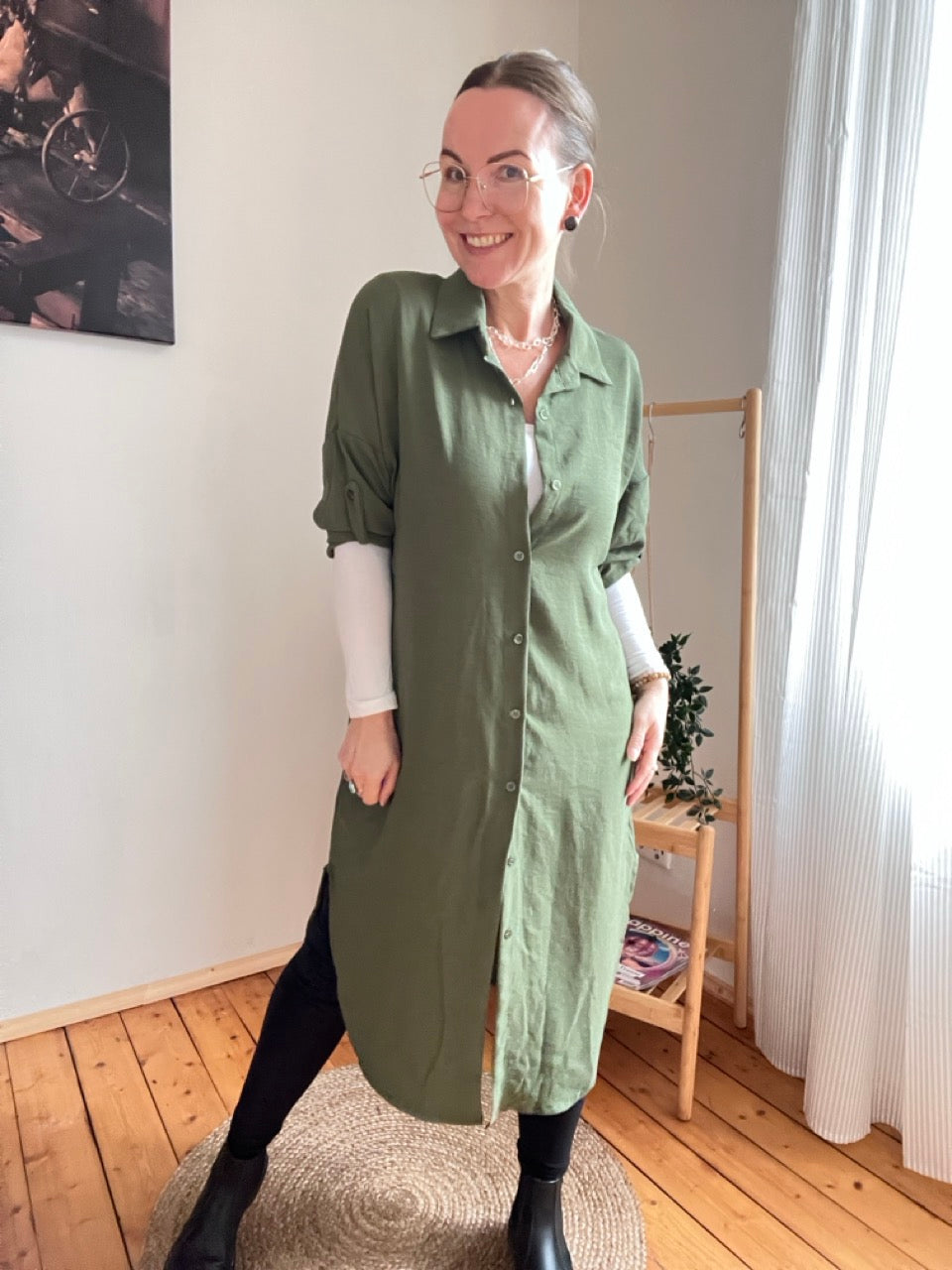 Hemd Kleid Olive Grün