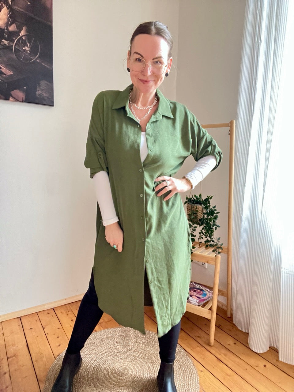 Hemd Kleid Olive Grün