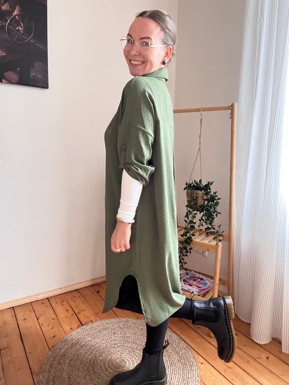 Hemd Kleid Olive Grün