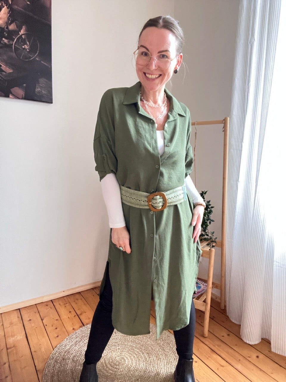 Hemd Kleid Olive Grün