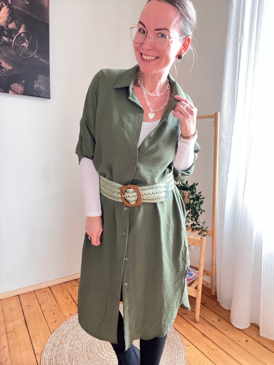 Hemd Kleid Olive Grün