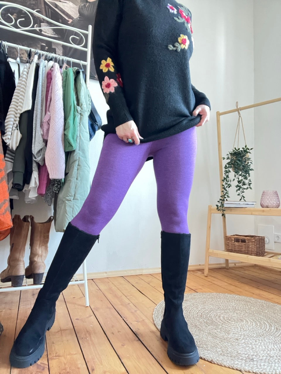 Leggings Strickschick Violett