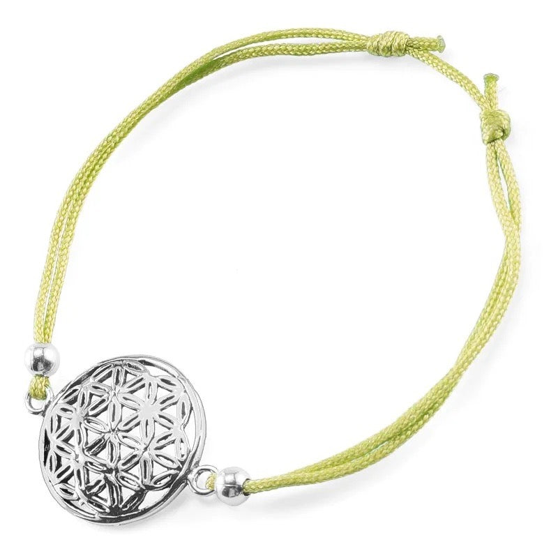 Armband Blume des Lebens Echt Silber Neongrün