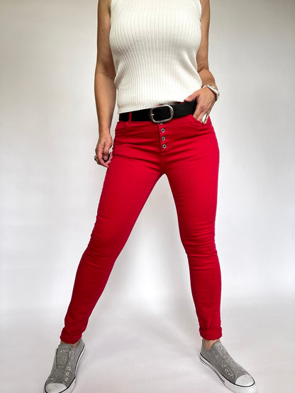 Hose Jeans Fünfknopf Rot