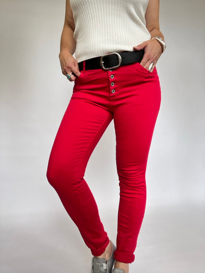 Hose Jeans Fünfknopf Rot