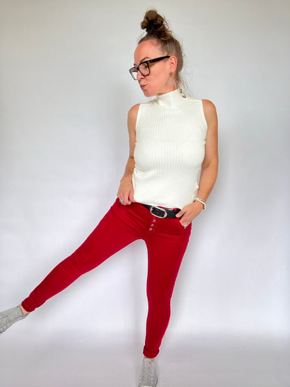 Hose Jeans Fünfknopf Rot