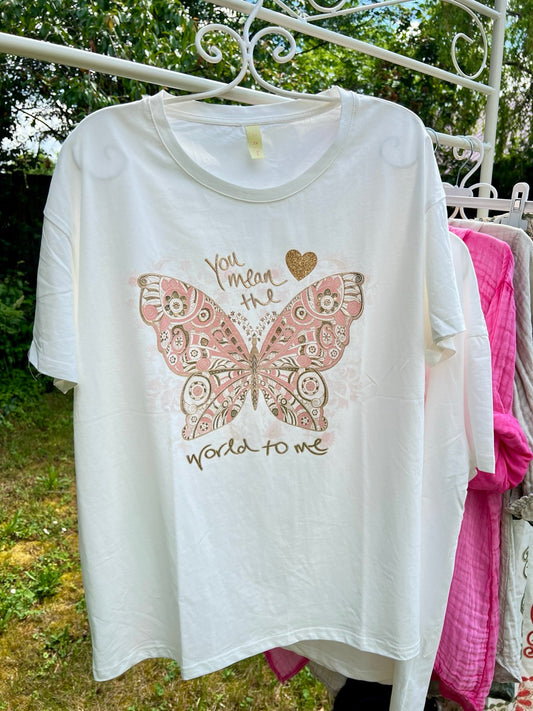 Shirt Butterfly Weiß Rose