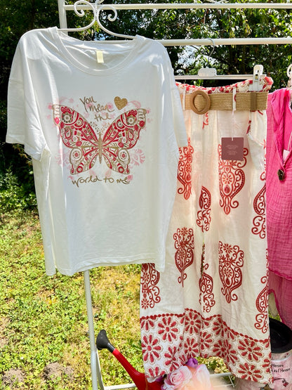 Shirt Butterfly Weiß Rot