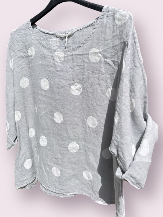 Shirt Leinen Lina Polka Grau