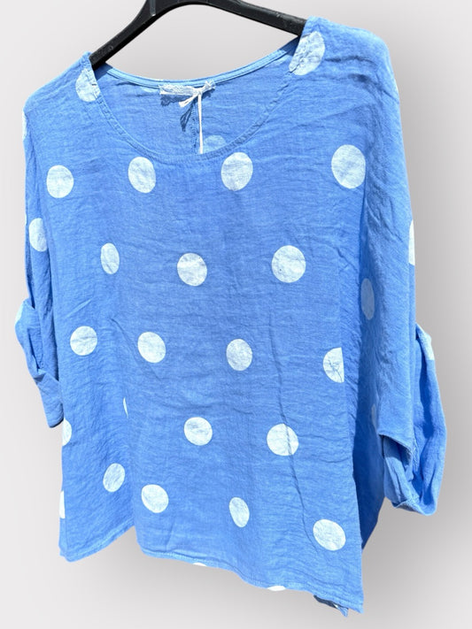 Shirt Leinen Lina Polka Hellblau