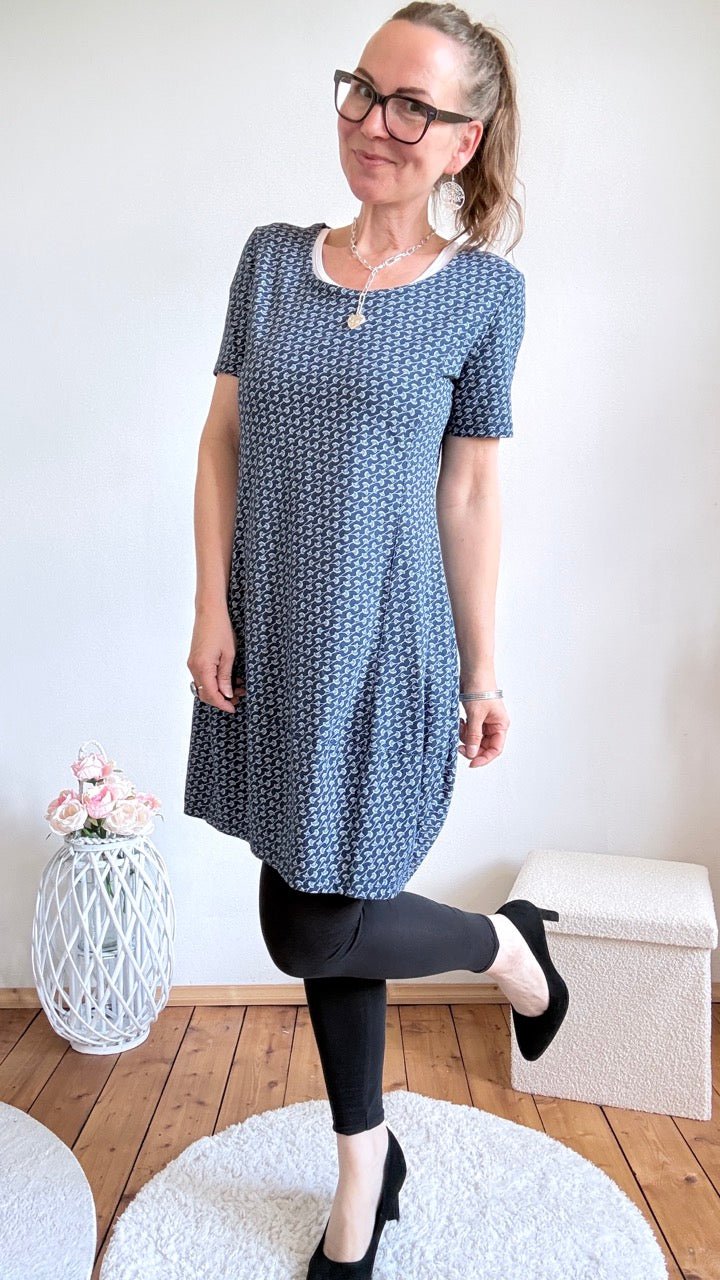 Ballonkleid Ginkgoblatt Blau - FROLLEIN KÄTHE Shop
