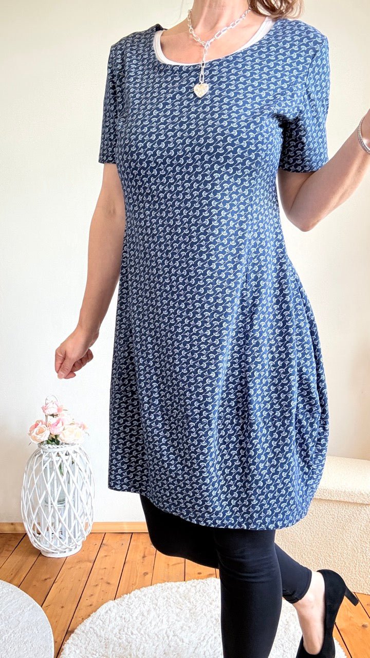 Ballonkleid Ginkgoblatt Blau - FROLLEIN KÄTHE Shop