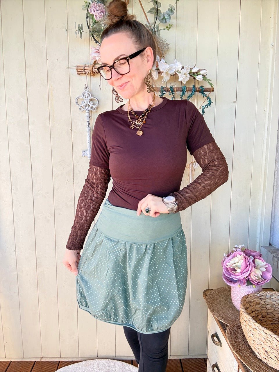 Ballonrock Pünktchen Pistazie mit Punkten - FROLLEIN KÄTHE Shop