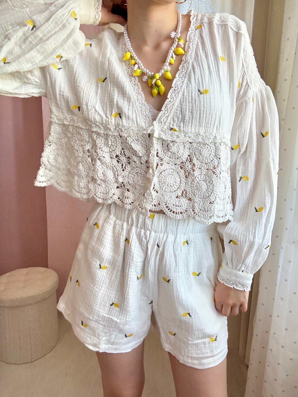 Bluse Cropped Citrus Weiß - FROLLEIN KÄTHE Shop