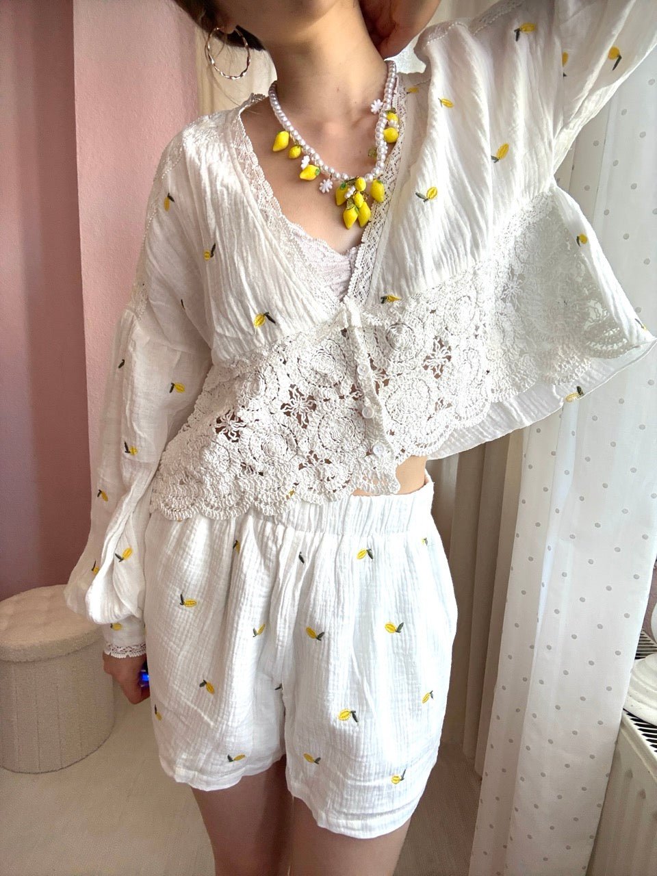Bluse Cropped Citrus Weiß - FROLLEIN KÄTHE Shop