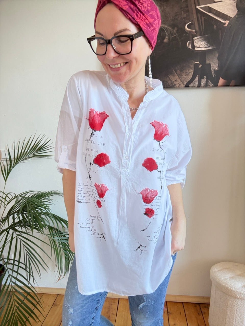 Bluse Lori Roter Mohn Weiß - FROLLEIN KÄTHE Shop