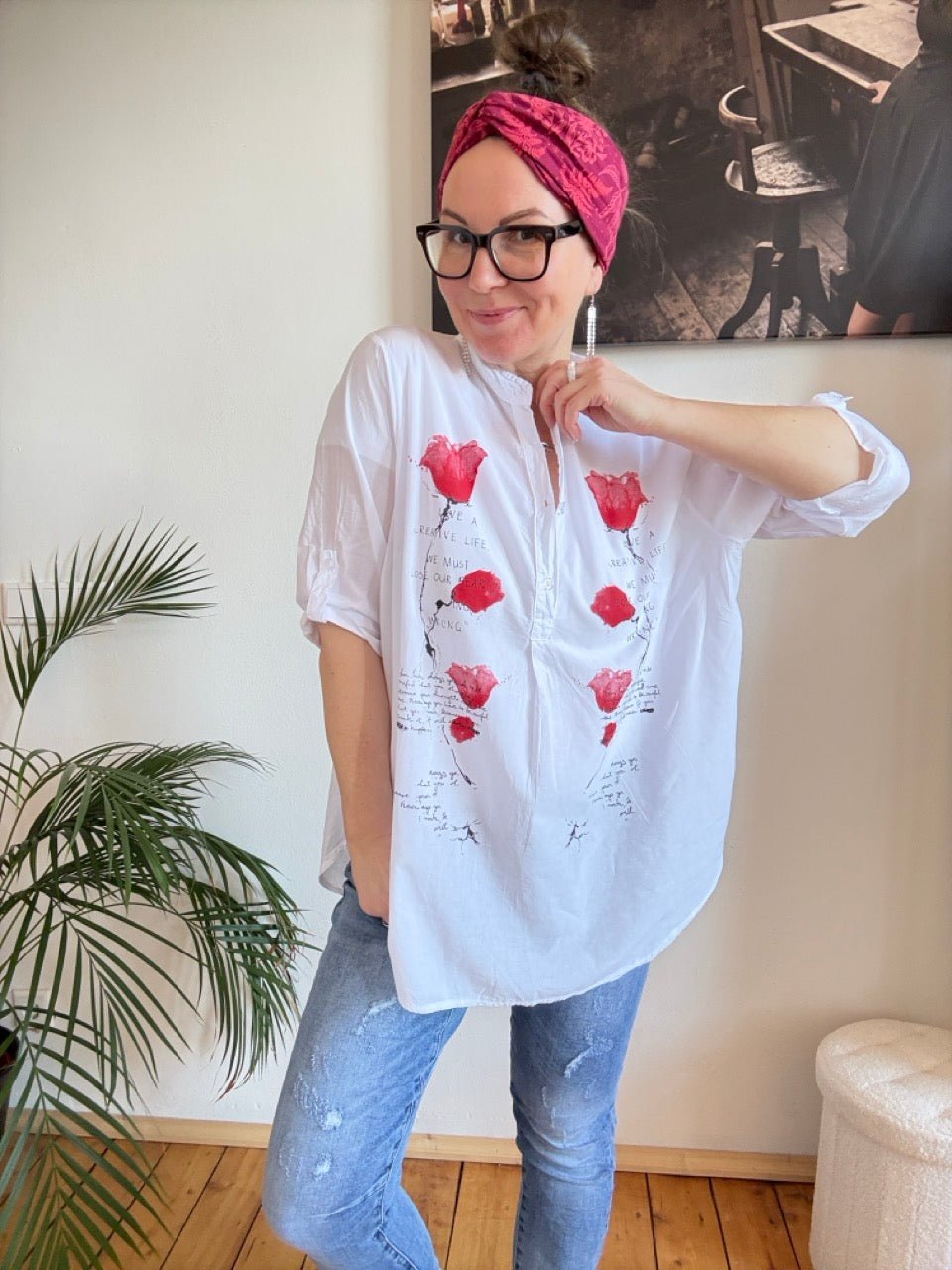 Bluse Lori Roter Mohn Weiß - FROLLEIN KÄTHE Shop
