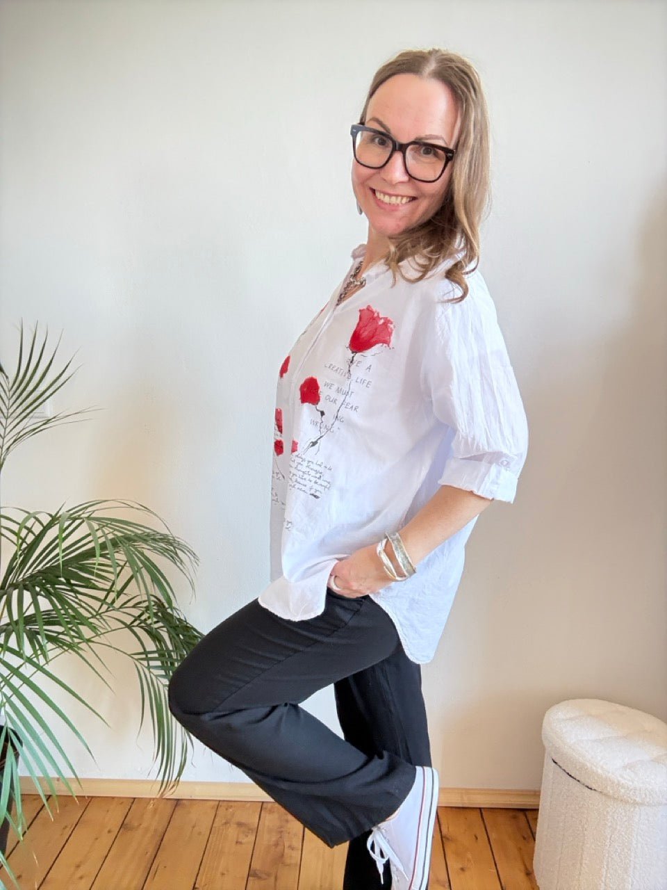 Bluse Lori Roter Mohn Weiß - FROLLEIN KÄTHE Shop