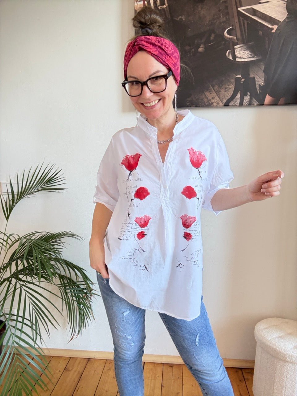 Bluse Lori Roter Mohn Weiß - FROLLEIN KÄTHE Shop
