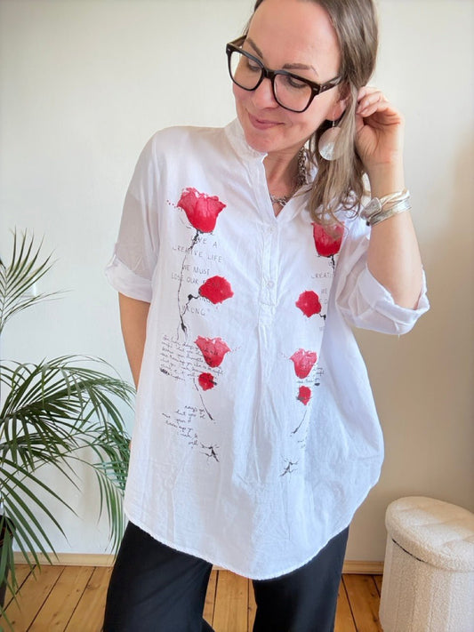 Bluse Lori Roter Mohn Weiß - FROLLEIN KÄTHE Shop