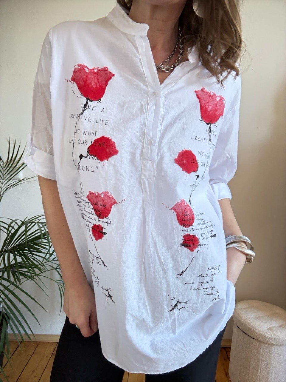 Bluse Lori Roter Mohn Weiß - FROLLEIN KÄTHE Shop