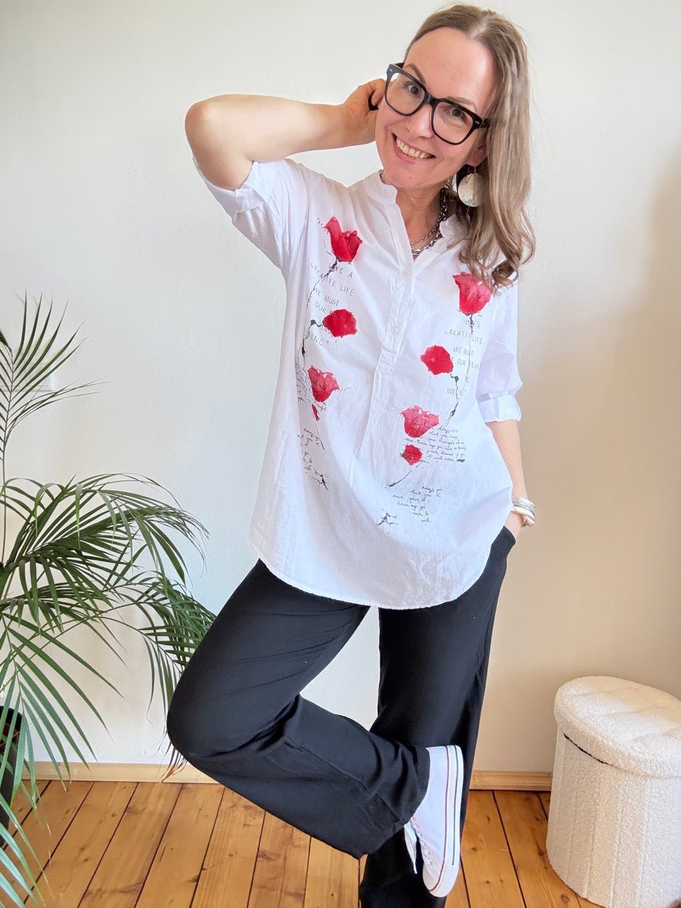 Bluse Lori Roter Mohn Weiß - FROLLEIN KÄTHE Shop