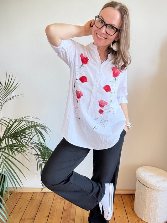 Bluse Lori Roter Mohn Weiß - FROLLEIN KÄTHE Shop