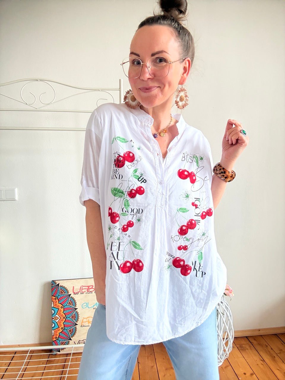 Bluse Lori Weiß Kirschenmix - FROLLEIN KÄTHE Shop