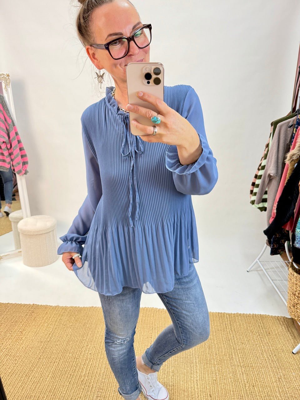 Bluse Swing Swing unterlegt Jeansblau - FROLLEIN KÄTHE Shop