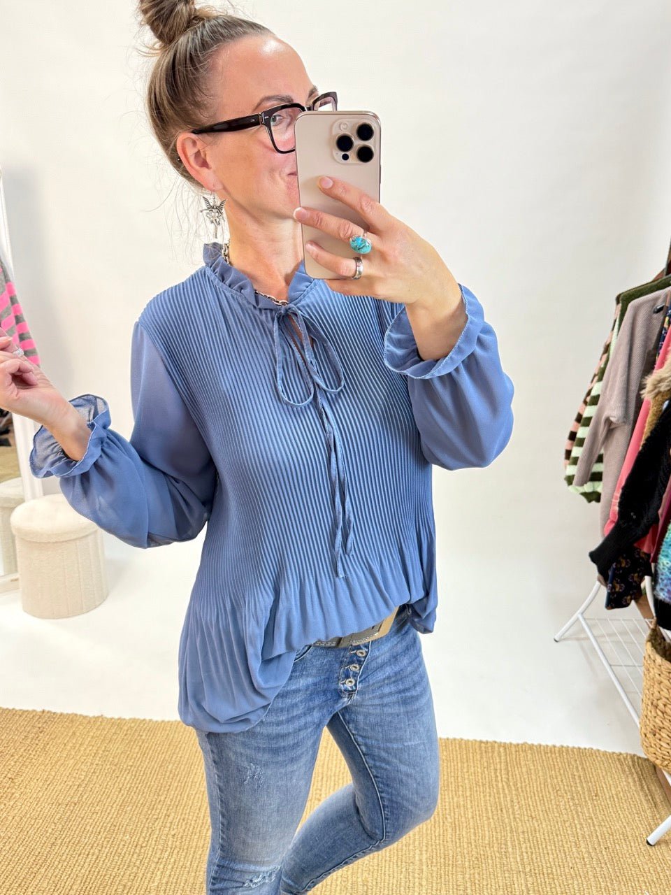 Bluse Swing Swing unterlegt Jeansblau - FROLLEIN KÄTHE Shop