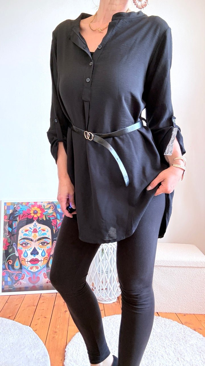 Blusen Kleid Jessi Schwarz mit Gürtel - FROLLEIN KÄTHE Shop