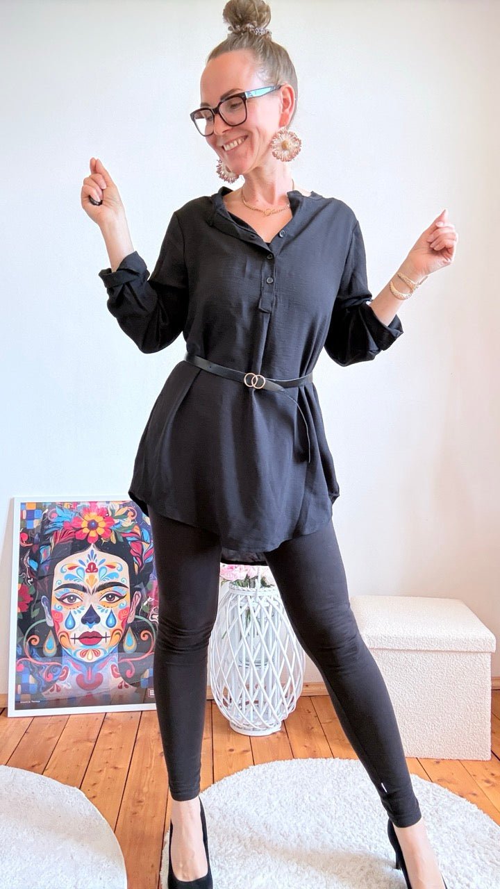 Blusen Kleid Jessi Schwarz mit Gürtel - FROLLEIN KÄTHE Shop