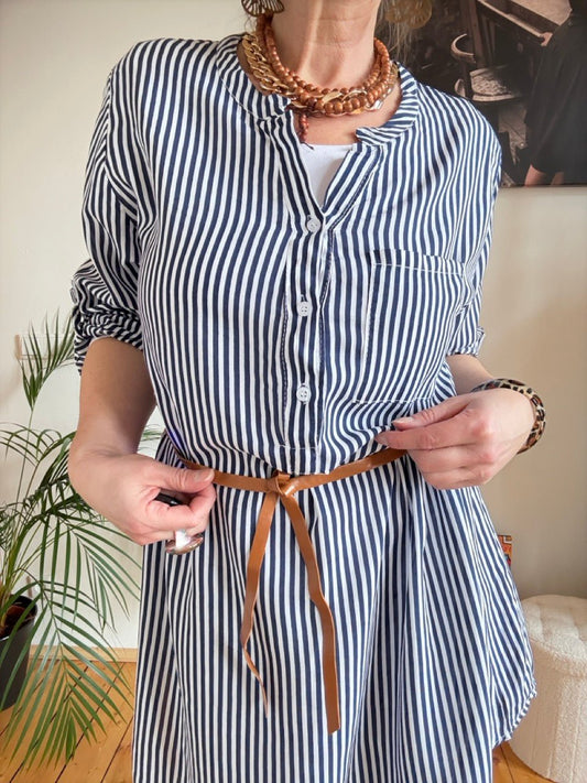 Blusen Kleid Martha Stripe Blau - FROLLEIN KÄTHE Shop