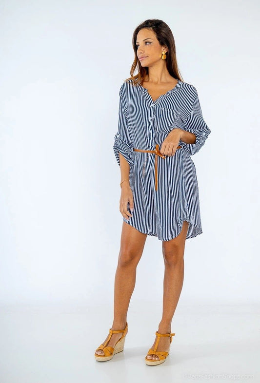 Blusen Kleid Martha Stripe Blau - FROLLEIN KÄTHE Shop