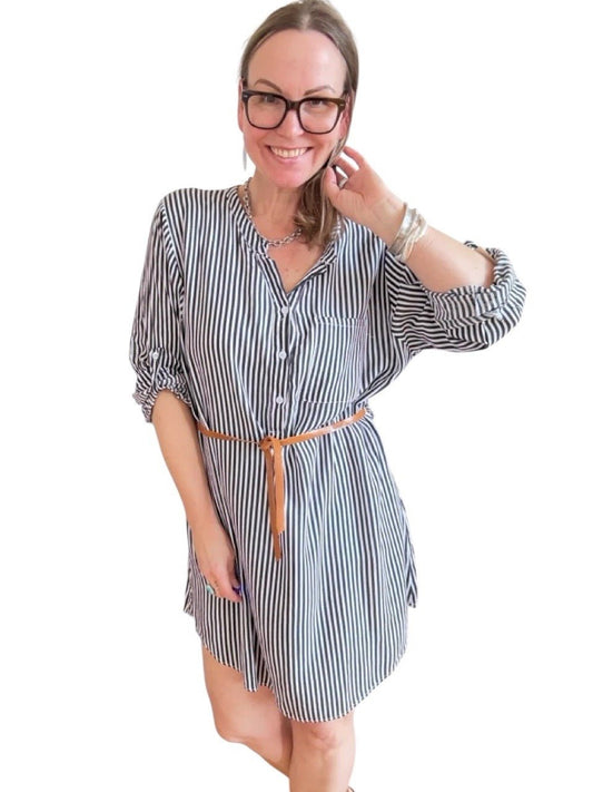 Blusen Kleid Martha Stripe Schwarz - FROLLEIN KÄTHE Shop