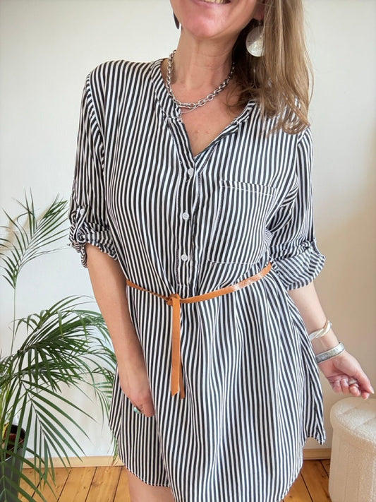 Blusen Kleid Martha Stripe Schwarz - FROLLEIN KÄTHE Shop