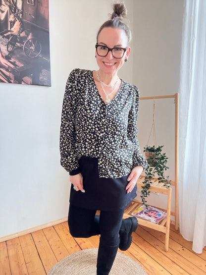 Blusen Shirt Blümchen Schwarz - FROLLEIN KÄTHE Shop