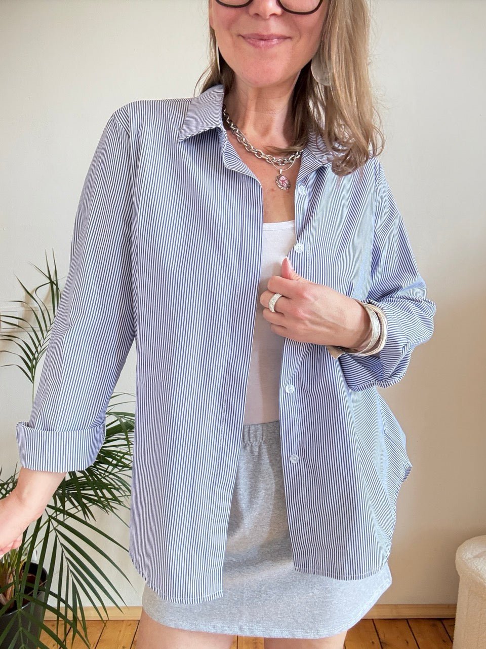 Hemd Bluse Gretchen Stripe Marine - FROLLEIN KÄTHE Shop