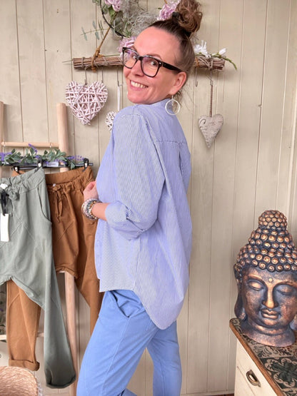 Hemd Bluse Gretchen Stripe Marine - FROLLEIN KÄTHE Shop