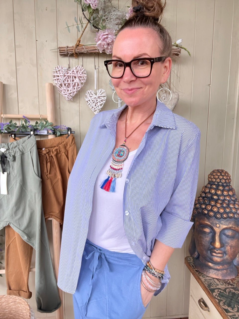 Hemd Bluse Gretchen Stripe Marine - FROLLEIN KÄTHE Shop